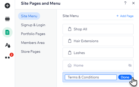 Adding a new page and naming it in the Wix Editor