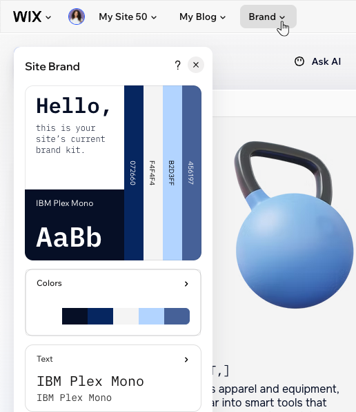 The Site Brand panel in the Wix Harmony Editor