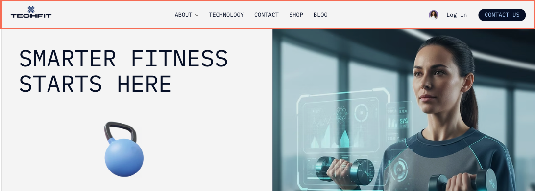 A site page in Wix Harmony, highlighting the header at the top