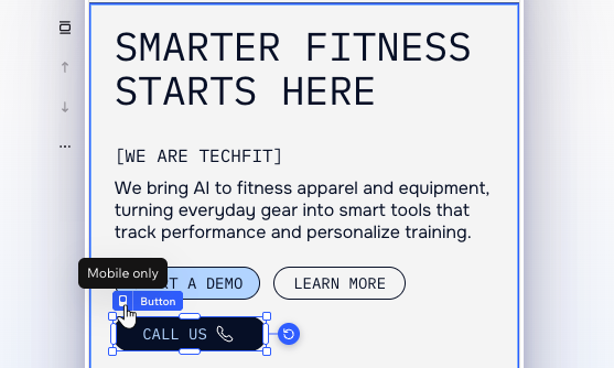 Hovering over a mobile-only button in the mobile view of the Wix Harmony Editor