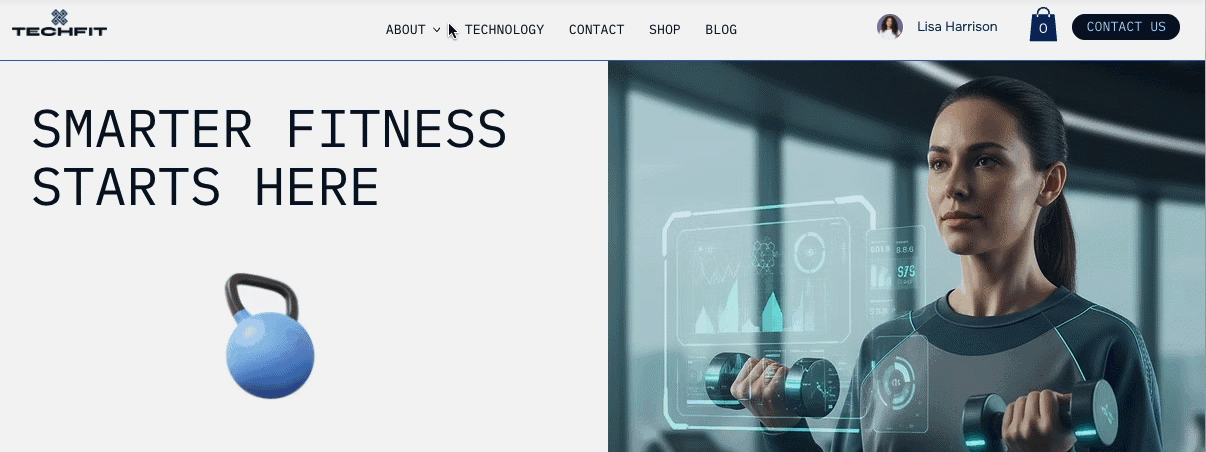 Example of a horizontal site menu with a dropdown in a Wix Harmony live site