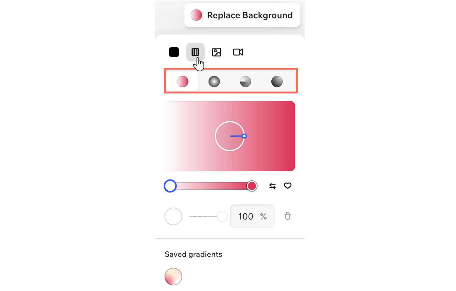Il pannello gradiente nell'Editor Wix Harmony