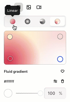 GIF della sezione del gradiente del pannello dello sfondo su Wix Harmony, con clic sui diversi tipi di gradiente