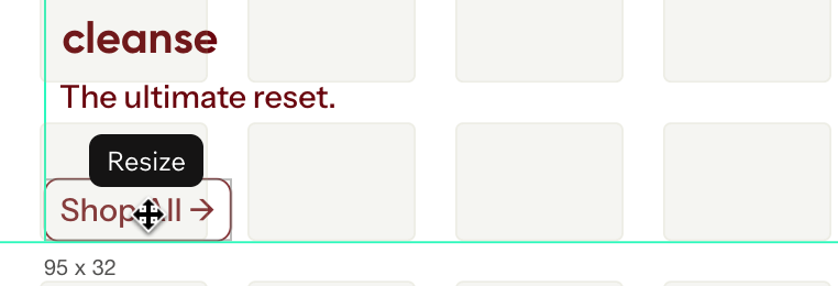 Se arrastra un botón en el Editor de Wix Harmony para mostrarlo ajustándose a las guías de estilo