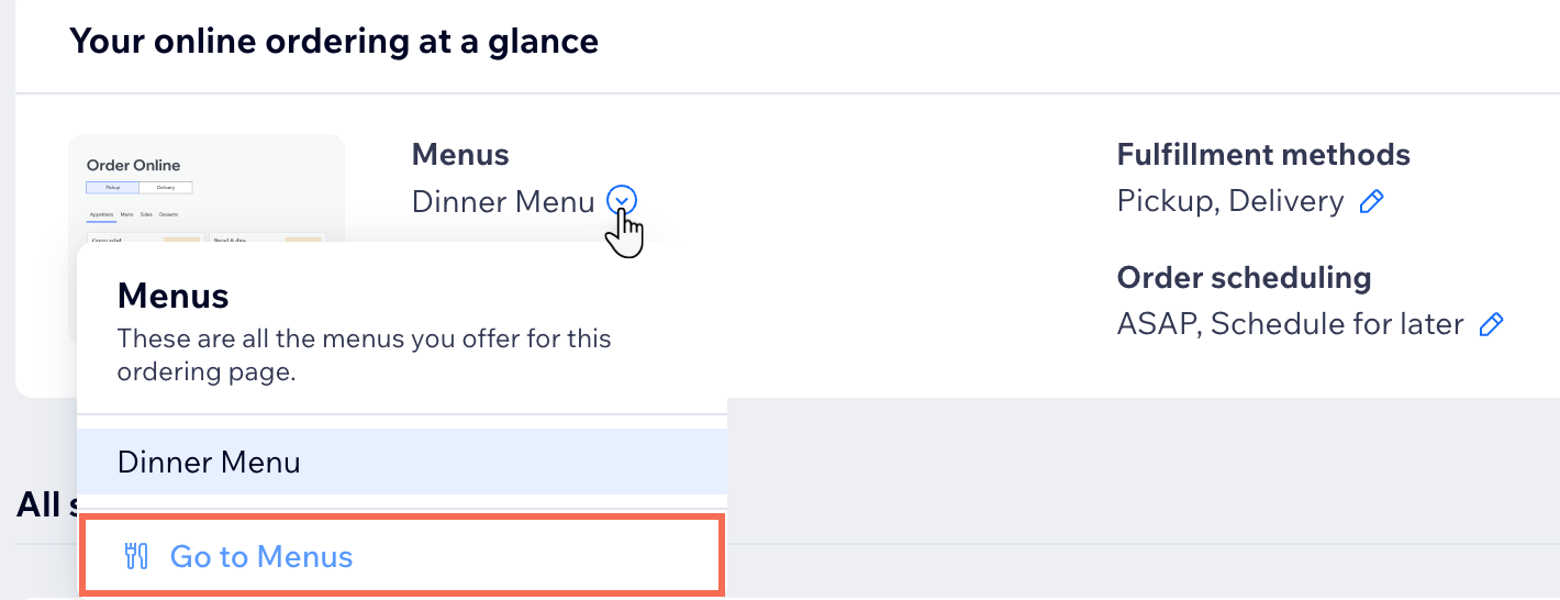 A screenshot of the Menus drop-down for adding a menu to your new page.