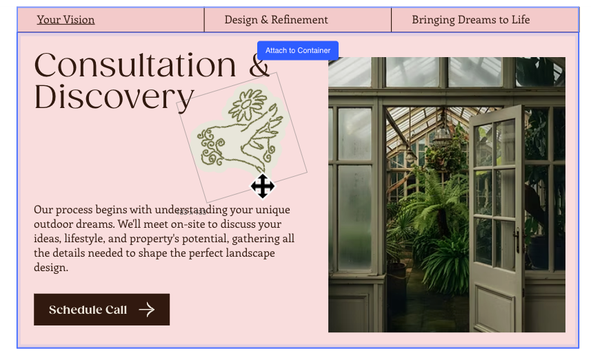 Attaching a vector art element to a specific tab in the tabs element in Wix Harmony