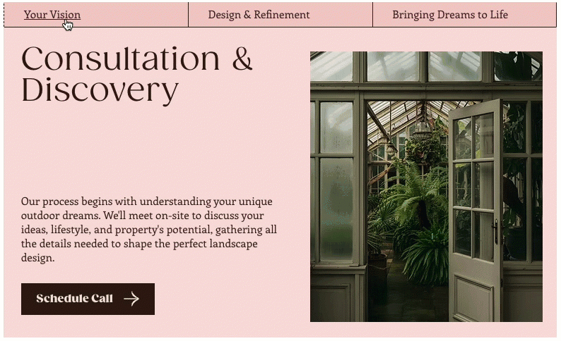 Navigating between tabs in the tabs element on a live site created in Wix Harmony
