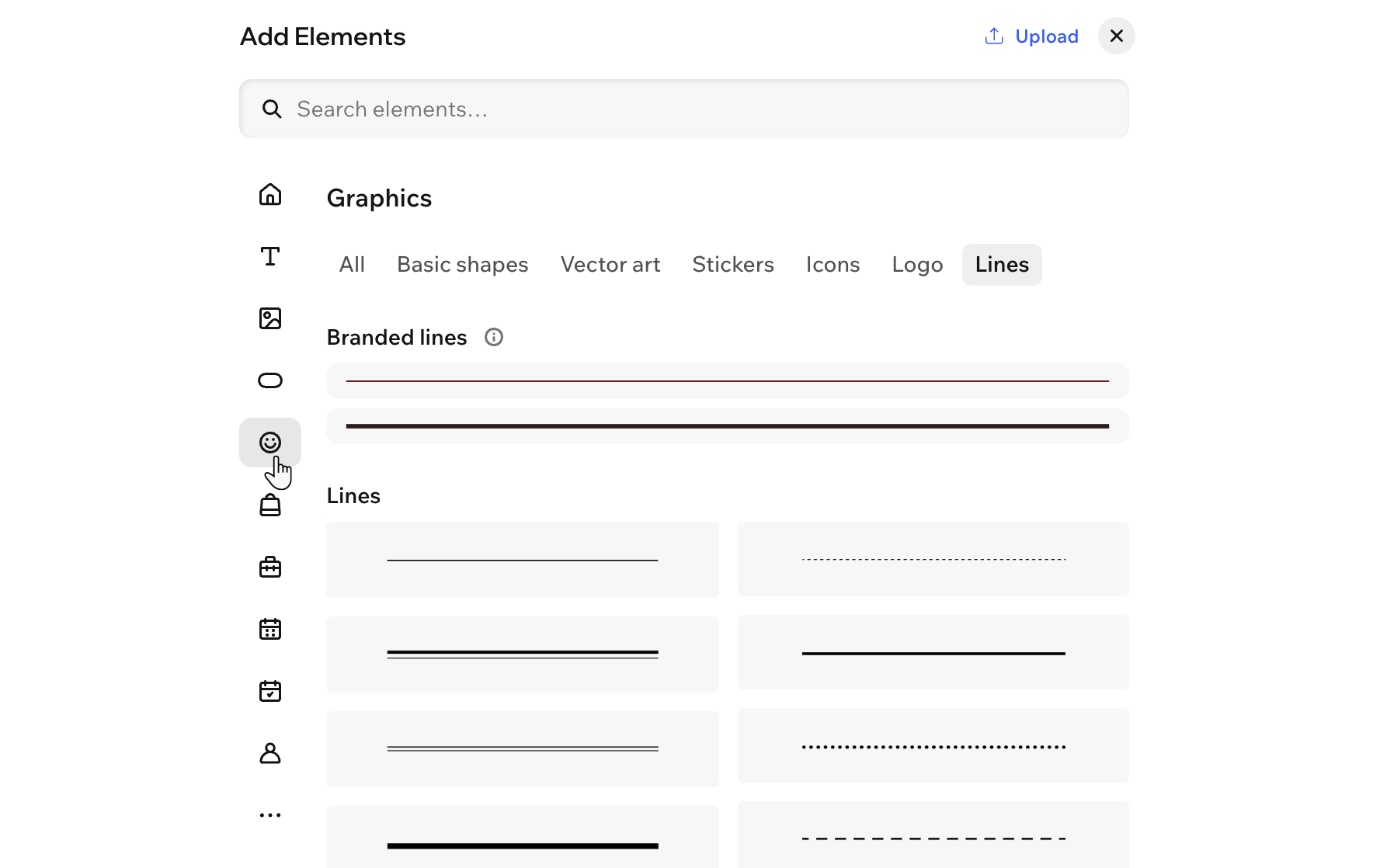 A screenshot of the Graphics category displaying the line options available.