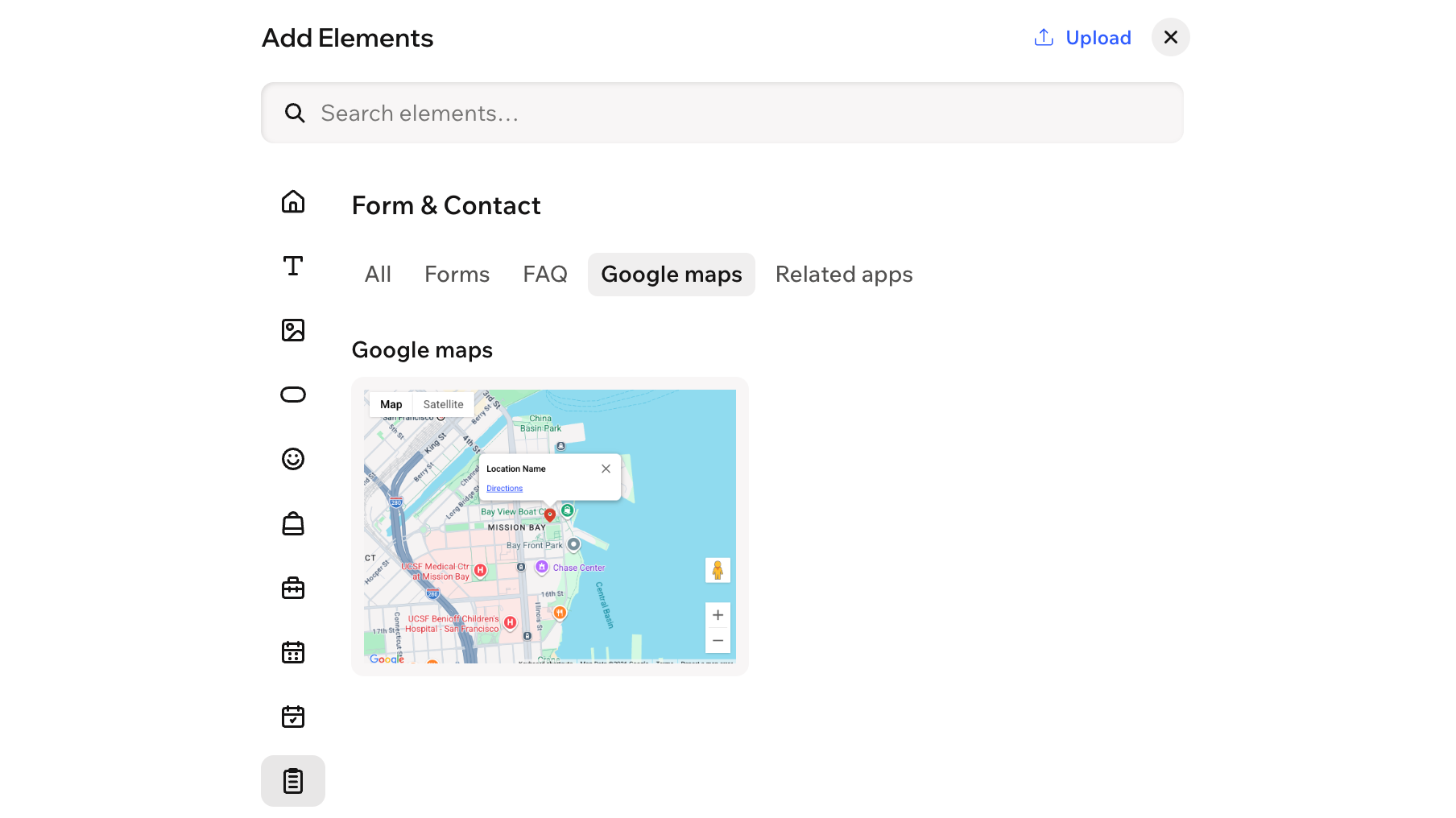 A screenshot of the Wix Harmony Editor Google maps