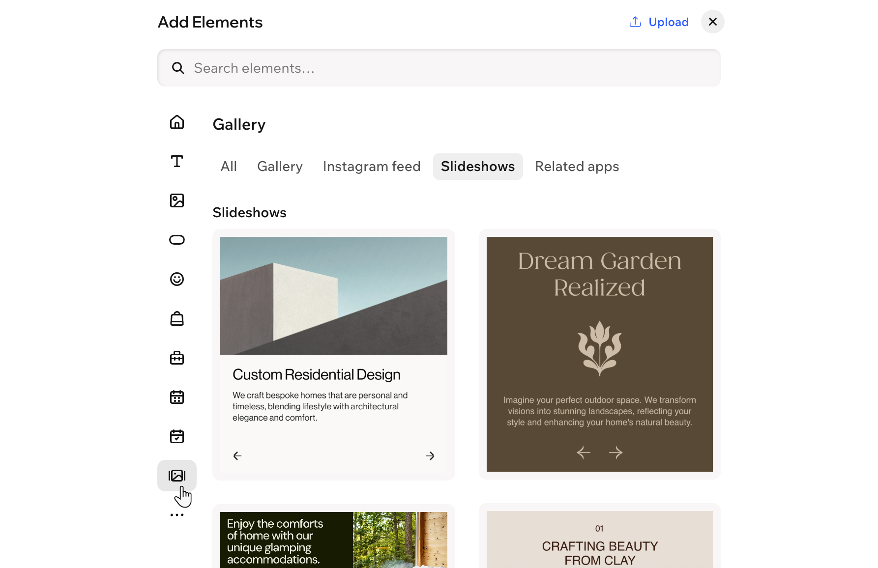 A screenshot showing the slideshow options in the Add panel.