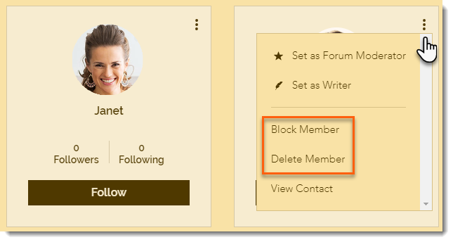 A screenshot showing how to block or delete a site member