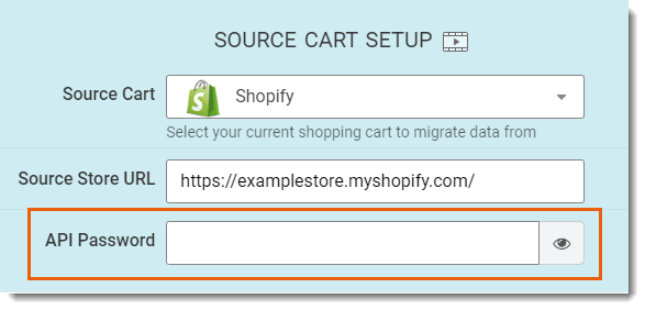 Captura de tela da configuração Cart2Cart no Wix, onde você insere a senha da API