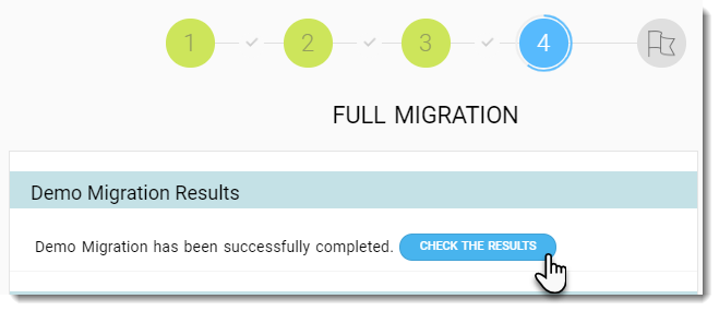 Screenshot of the Cart2Cart App page where you click the Check the Results button to view your data