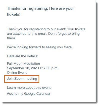 A screenshot of the zoom meeting details with the Join Zoom meeting hyperlink.