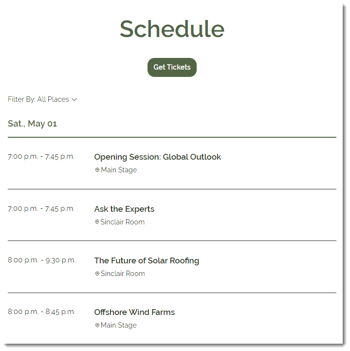 A screenshot of an event schedule.