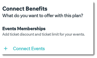 Captura de pantalla que muestra cómo conectar eventos a un plan de precios en la app Wix.