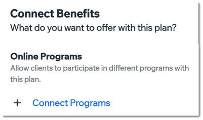 A screenshot showing how to connect online programs to a pricing plan in the wix owner app.