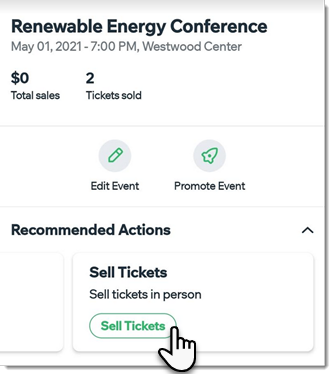 A screenshot showing the Sell Tickets button.