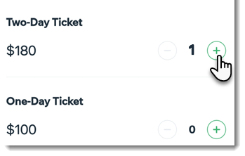 A screenshot showing how to increase the quantity of tickets.