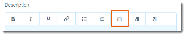 Screenshot of part of the window you use to add an info section to a product in a Wix store with the table icon outlined