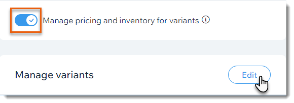 Een screenshot van de cursor die op de Bewerken-knop klikt voor het gewicht van een variant.