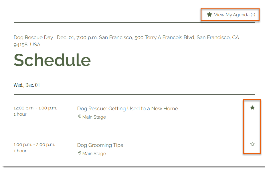 A screenshot of guests being able to mark their favorites items in the event schedule.
