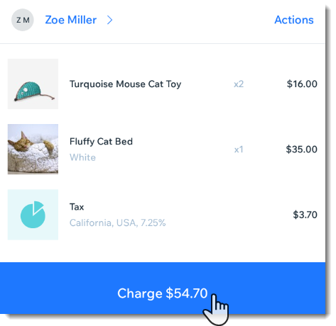 Screenshot of part of the checkout on the Wix Retail POS