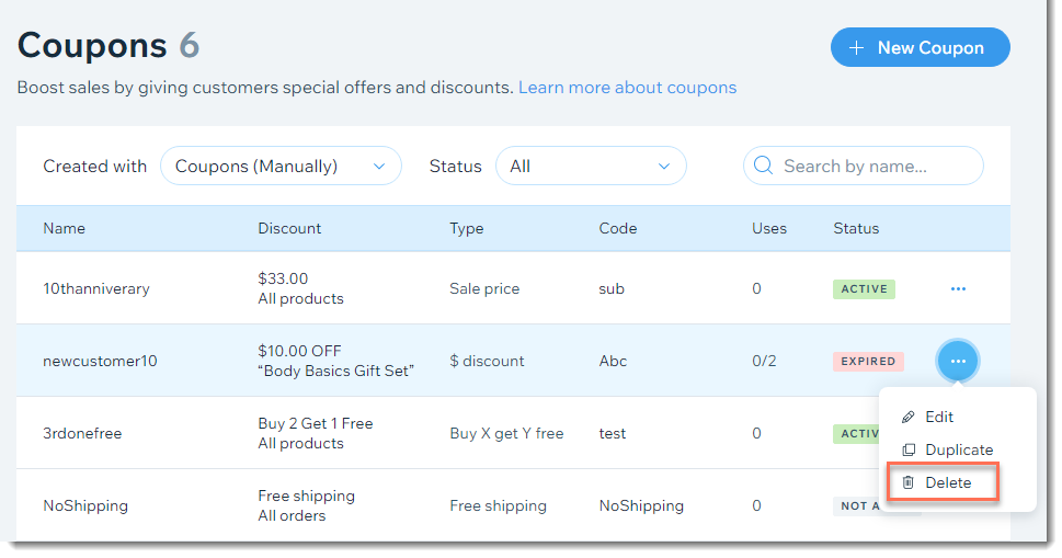 Wix Stores Deleting a Coupon Help Center Wix