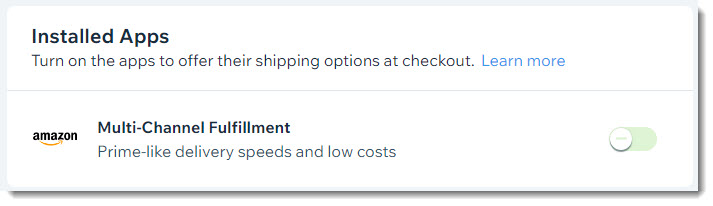 Captura de tela da alavanca usada para ativar o Amazon Multi-Channel Fulfillment em um local com Wix Stores