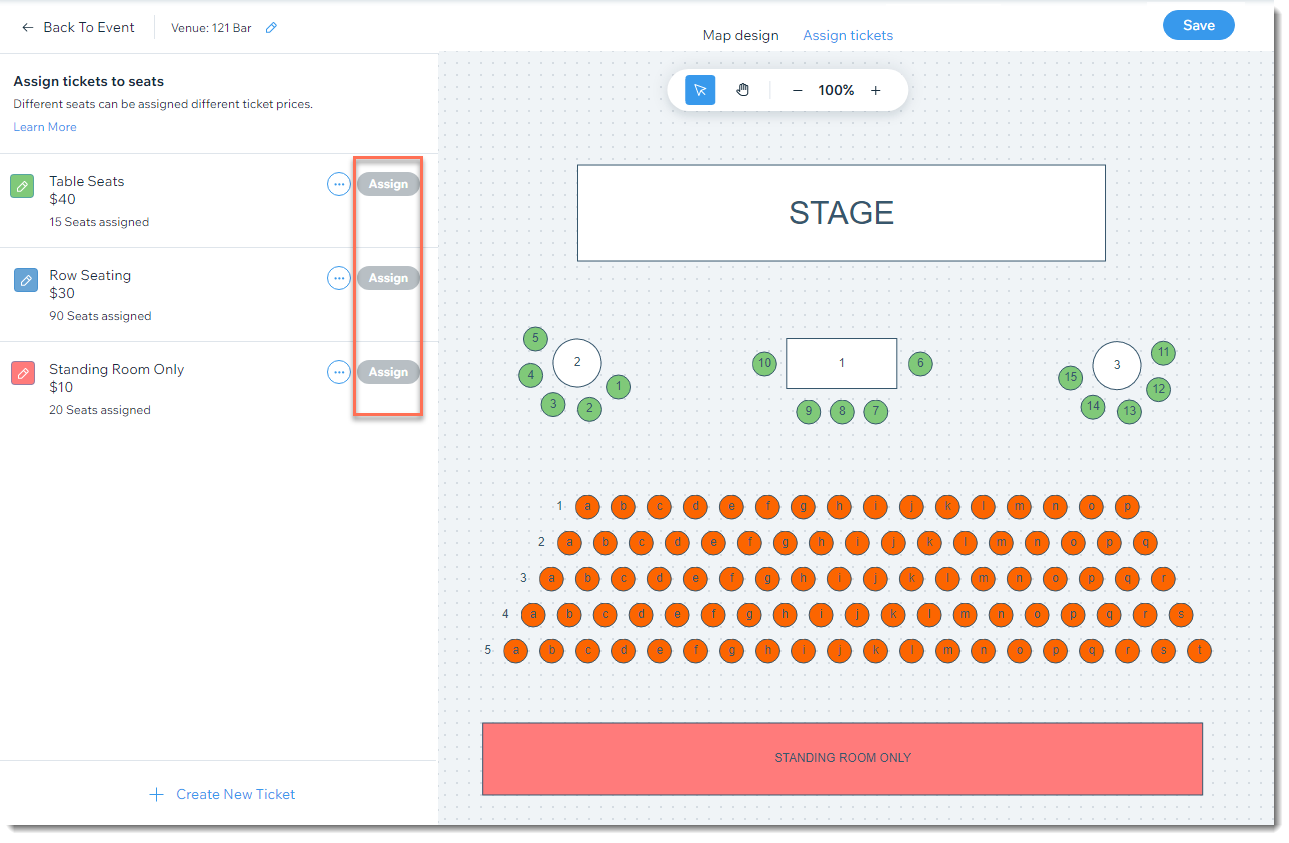 A screenshot of assigning tickets to seats.