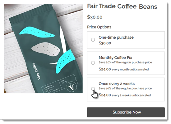 Screenshot of a product on sale with a subscription option