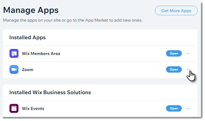 A screenshot of the Manage Apps panel.