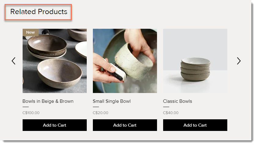 Screenshot of a related products gallery with the title outlined