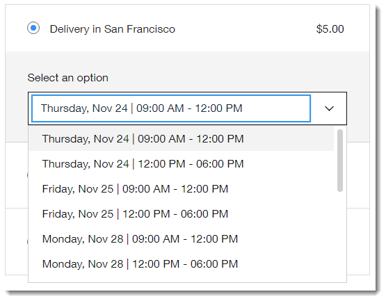 Screenshot of local delivery option at checkout in a Wix Store