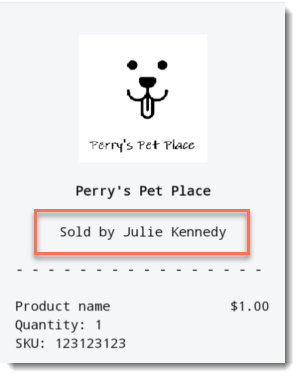 Screenshot of the top of a Wix POS receipt with the team member's name outlined