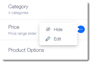 Screenshot of the Wix Stores filter settings