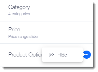 Screenshot of the Wix Stores filter settings