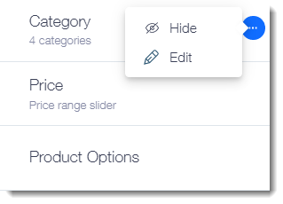 Screenshot of the Wix Stores filter settings