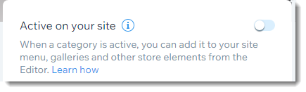Screenshot of the Active on your site toggle for store categories