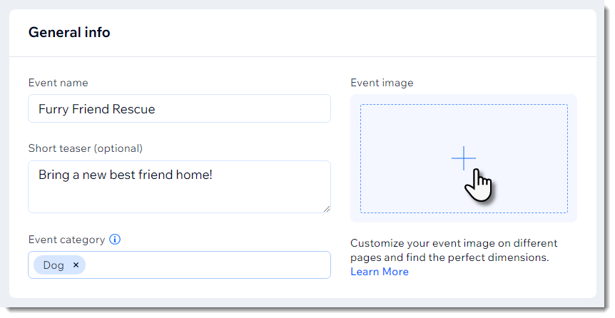 Screenshot of adding an image to an event.