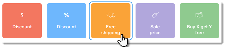 Capture d'écran d'une partie de la page de création de coupon dans Wix Boutique où vous pouvez choisir le type de coupon à créer