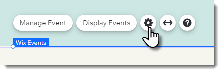 Captura de pantalla del elemento Wix Events.El icono Ajustes está seleccionado.
