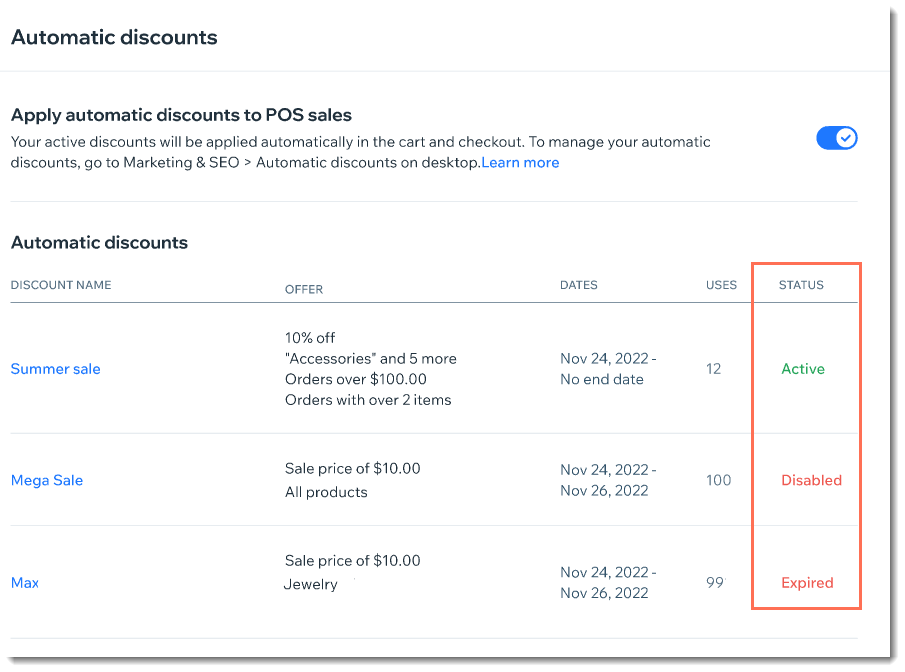 Wix Retail POS: Enabling Automatic Discounts | Help Center | Wix.com