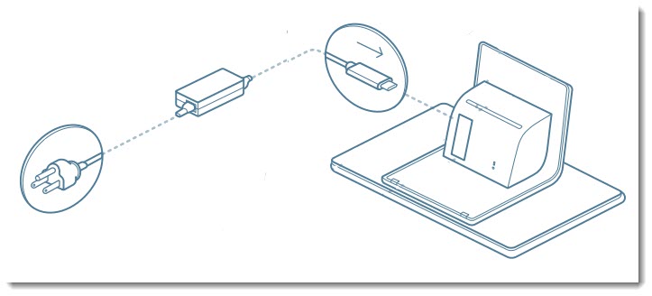 Diagram of the tablet  which is part of the Wix Retail POS system, showing how it plugs in