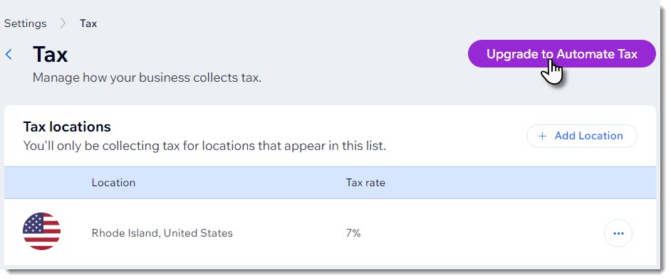 Screenshot of the tax page with Upgrade to Automate Tax button highlighted