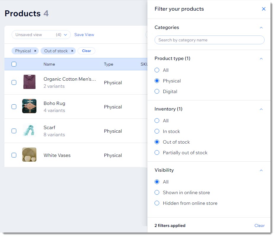 Wix Stores: Customizing the Product List and Saving Your View | Help ...