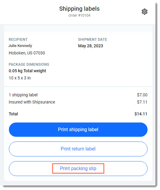 Shipping label specifications