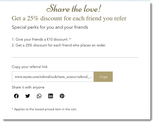 A screenshot showing an example of a referral program on a live site.