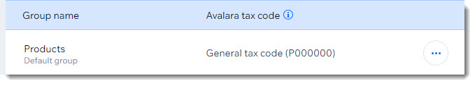 Captura de pantalla del grupo de impuestos de productos con su código de Avalara