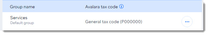 Captura de pantalla del grupo de impuestos de servicios con su código de Avalara